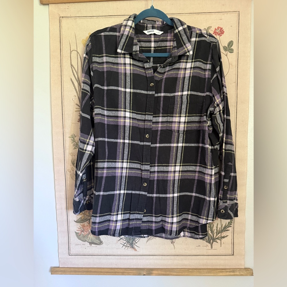 So Cotton flannel- size XL purple, black and yellow